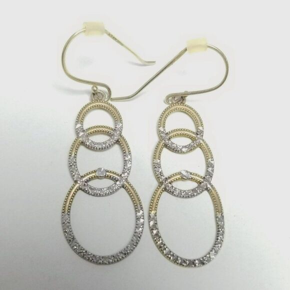 Vintage Sterling Silver and Gold Overlay Dangle Interlocking Hoop Earrings - Picture 1 of 7